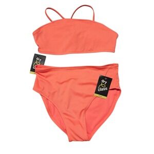 NEW Art Class Girls XXL (16/18) Peach Ribbed High‎ Waist Two Piece Swimsuit NWT